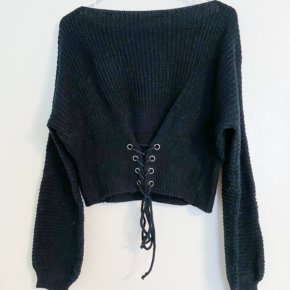 Black LF Lace-up Sweater